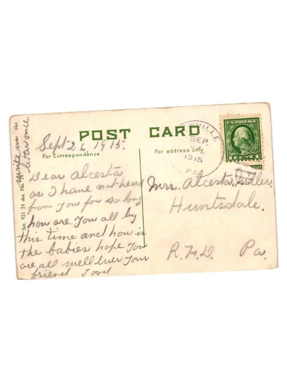 Vintage 1913 Postcard Woman Cow Pastoral Landscape Handwritten Note Stamp